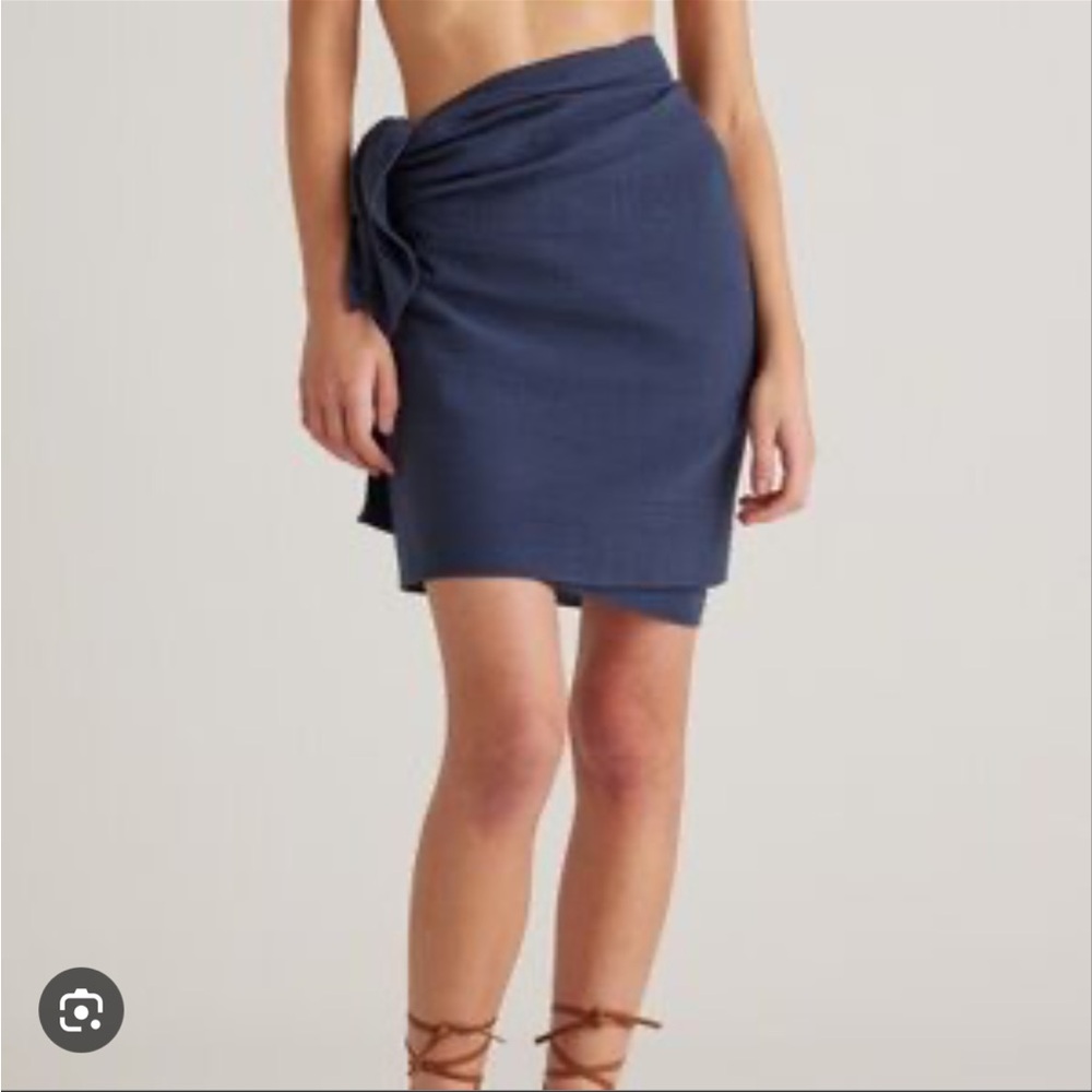 Quince 100%‎ Organic Cotton Gauze Side Tie Sarong Navy Blue Swim Cover Up